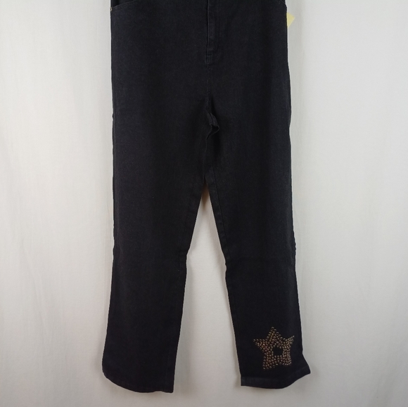 NWT Quacker Factory Jeans Elastic Waistband Large Black Patriotic Star A16585 - Picture 2 of 10